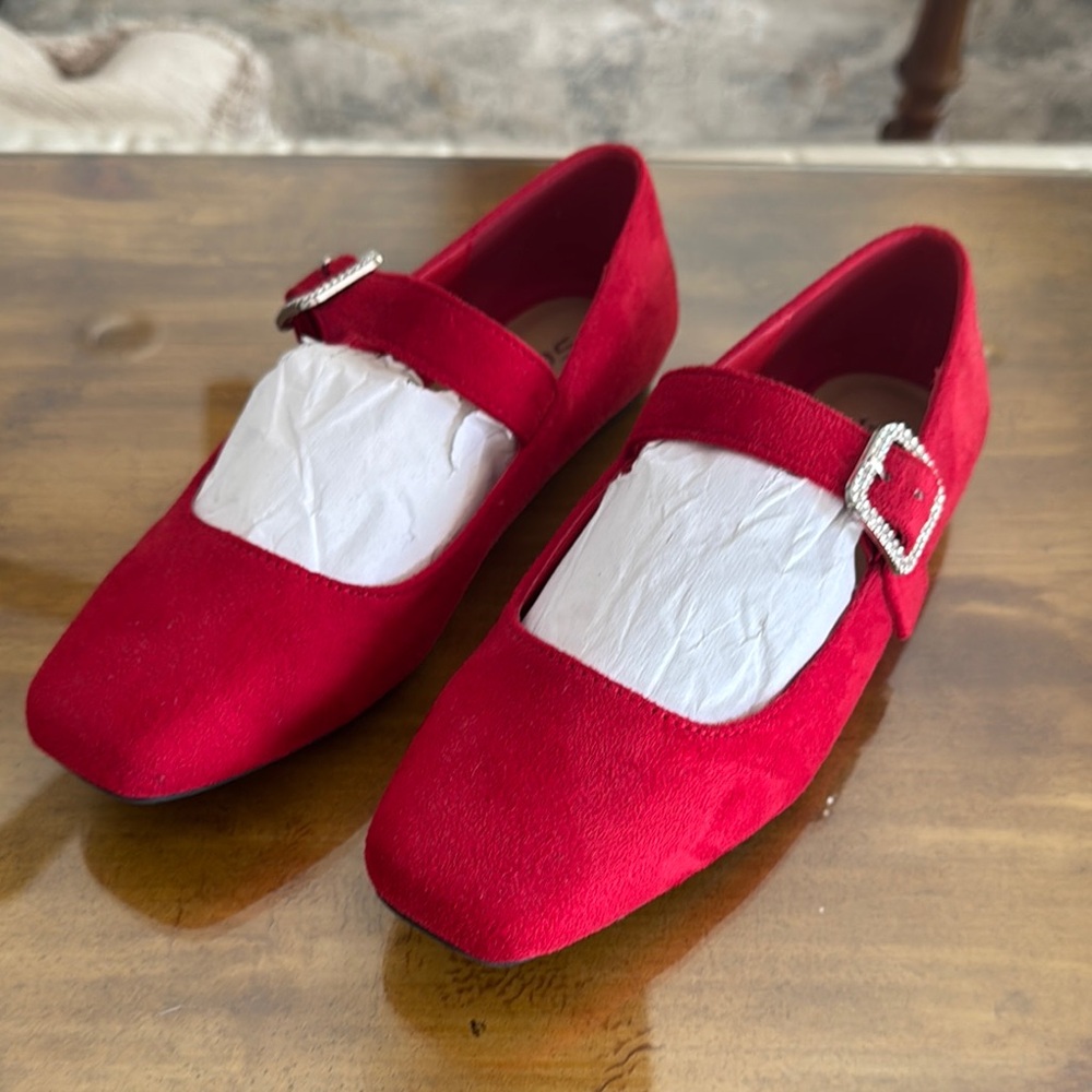 Soda Red Mary Jane Flats with Buckle